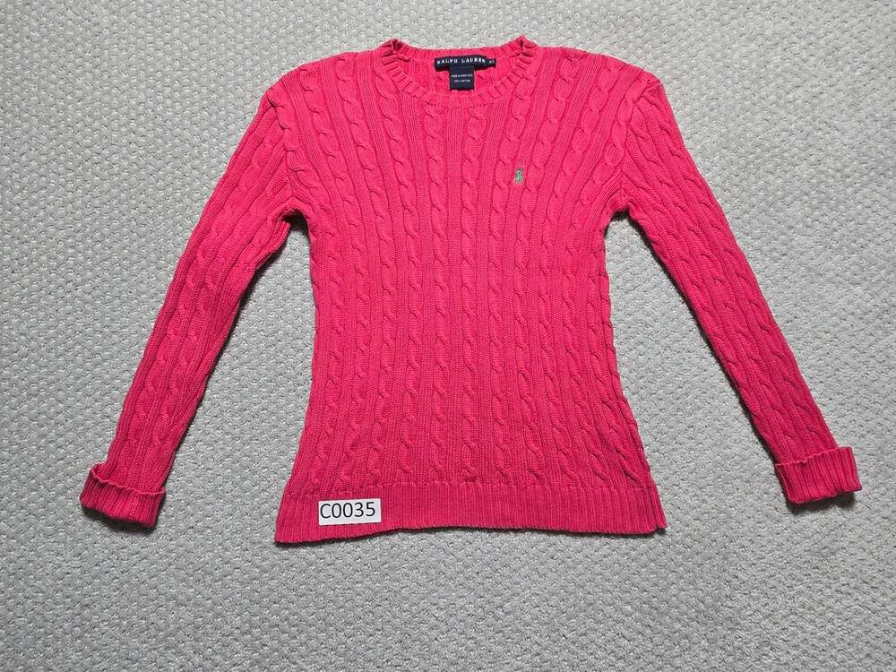 Ralph Lauren Pink Cable Knit Crew Neck Cotton Sweater XS